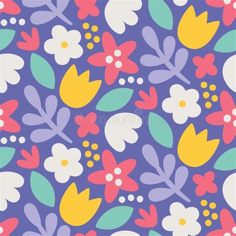 Seamless Cute Vector Floral Pattern With Flowers Plants Branches