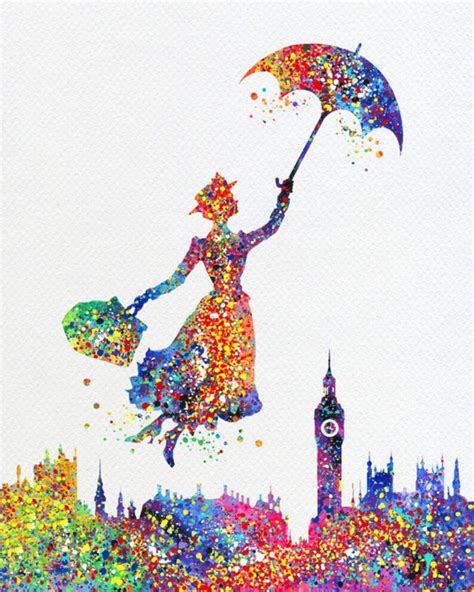 Mary Poppins Watercolor Print Illustrations Art Print Wall Etsy