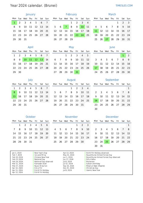 Calendar For 2024 With Holidays In Brunei Print And Download Calendar