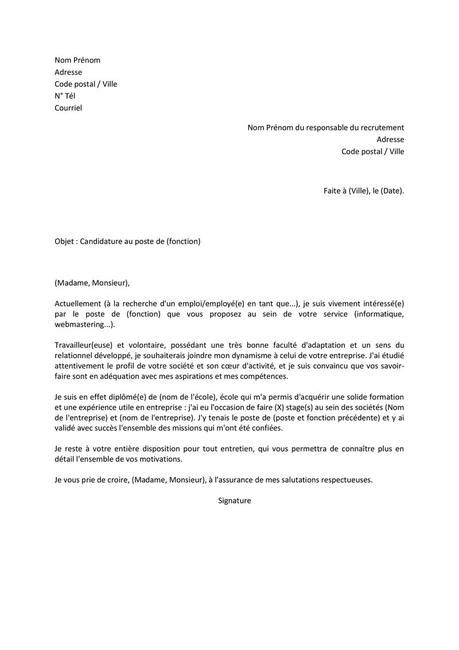 lettre de motivation pour recherche d’emploi  À Découvrir