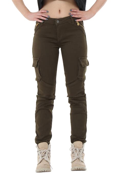 New Womens Black Green Slim Stretch Combat Pants Fitted Cargo Trousers Ebay