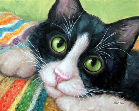 Download Tuxedo Cat with Blankie Painting by Dottie Dracos