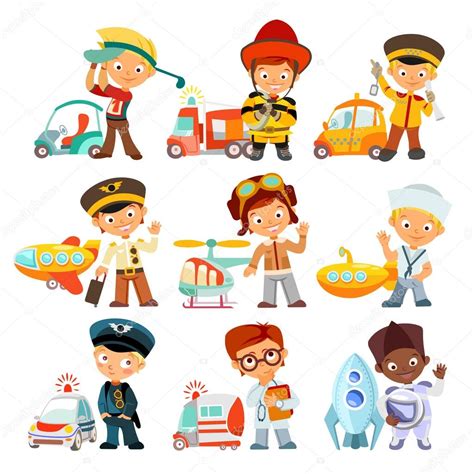 kids in various professions with vehicles — Stock Vector © funnyclay #103134908