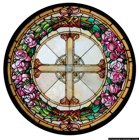 Pink Roses Religious Stained Glass Window