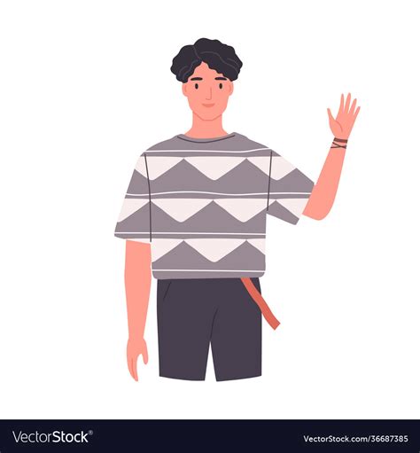 Happy Guy Saying Hello And Waving With Hand Vector Image