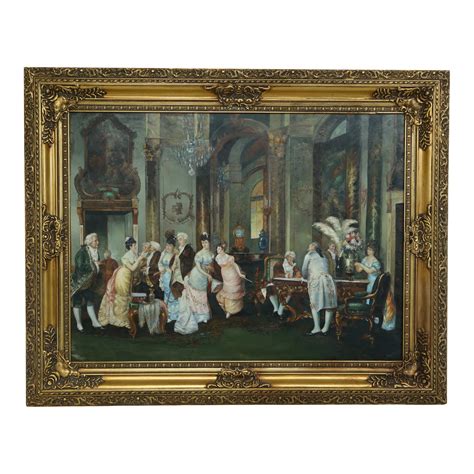Large French Indoor Scene Framed Oil Painting On Canvas Chairish