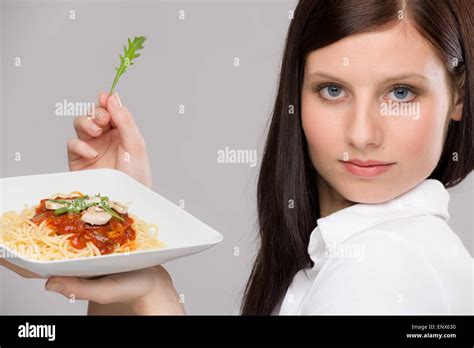 Italian Food Portrait Healthy Woman Spaghetti Stock Photo Alamy