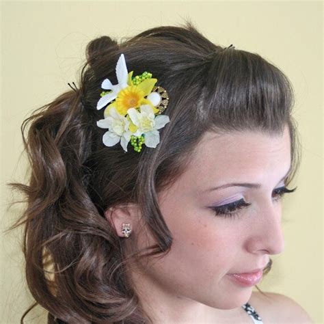 Items Similar To Dove And Yellow Flower Hair Piece With Vintage Buttons Retro Style For A