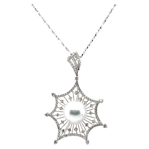 18ct White Gold Diamond And Pearl Necklace And Pendant For Sale At 1stdibs