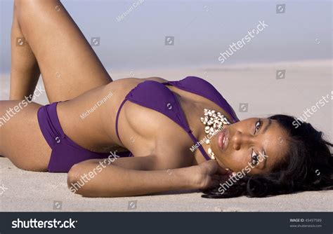 African American Woman Posing On Beach Stock Photo Shutterstock