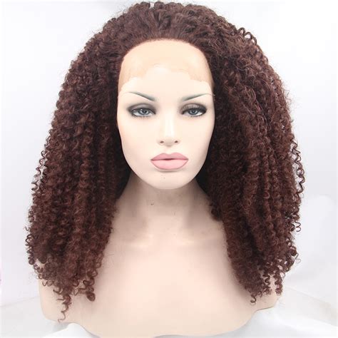 Fashion Brown Afro Curly Synthetic Lace Front Wig