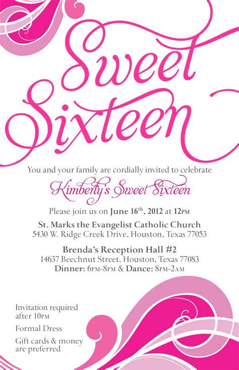 Sweet 16 Invitations Templates Free Printable Word Searches