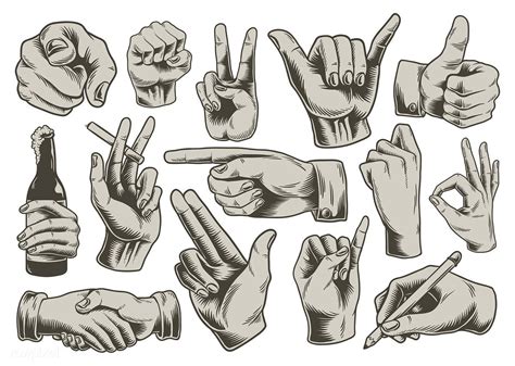Collection Of Illustrated Hand Signs Premium Image By