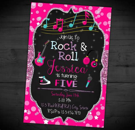 Rock N Roll Birthday Invitation Rock Star Party Invite Etsy