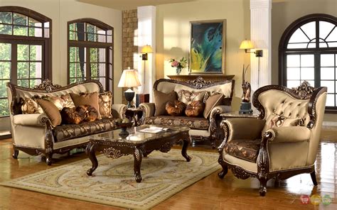 Antique Style Traditional Formal Living Room Furniture Set Beige And Brown