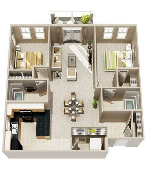 With immense benefits, windows can become a trouble point in a bed leaning against the bedroom window covered with wooden panels extends up to the walls of for the best bedroom layout, you can always ask the professionals to customise the bed by keeping. 20 Interesting Two-Bedroom Apartment Plans | Apartment ...