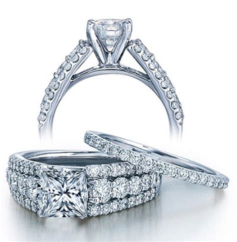 2 Carat Princess Cut Gia Certified Diamond Designer Wedding Ring Set