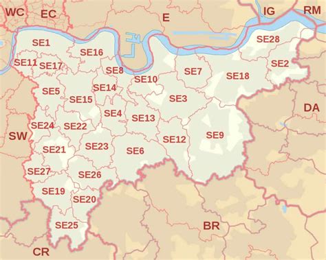 South London Post Codes Including South West And South East And Map