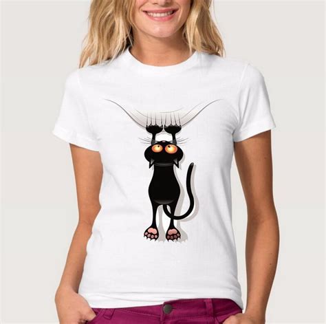 Hot Sale Summer Naughty Black Cat D T Shirt Women Lovely Cartoon