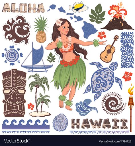 retro set of hawaiian icons and symbols royalty free vector