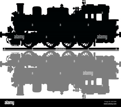 Hand Drawing Of A Black Silhouette Of A Vintage Steam Locomotive Stock