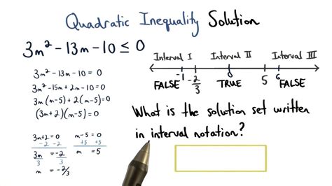 In this video, i explain solving inequalities as an algebra 1 review, but i add a little algebra 2 twist to it. Quadratic Inequality Solution in Interval Notation ...