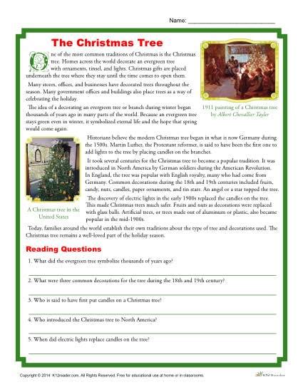 The Christmas Tree Printable Reading Comprehension Activity
