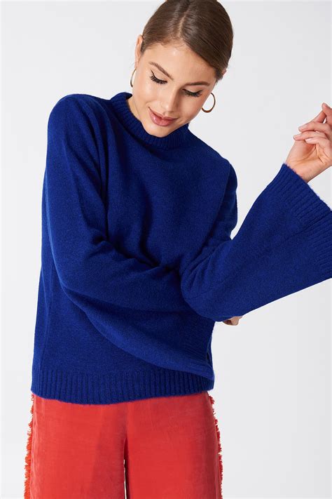 Wide Sleeve Round Neck Sweater Blue | na-kd.com