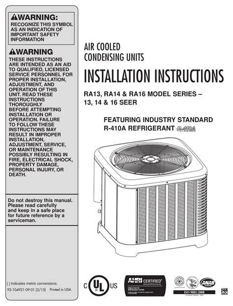 Rheem Ra13 Series Installation Instructions Manual Pdf Download