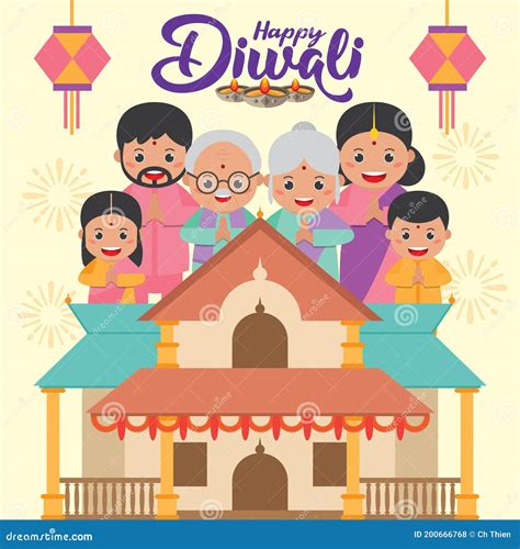 Diwali Or Deepavali Festival Of Lights Greeting Card With Cute