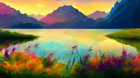 Scene Of Breathtaking Natural Beauty Background Lake Flowers