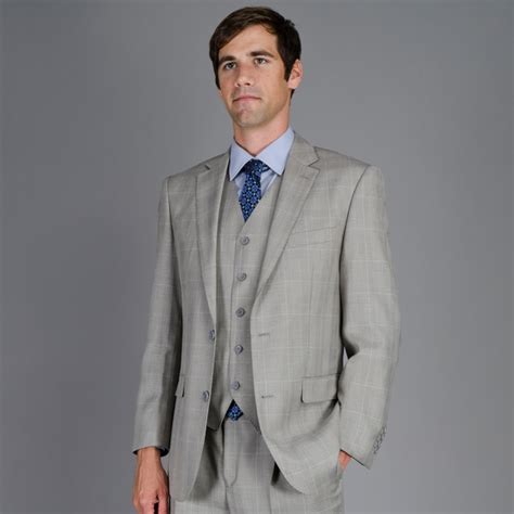 men s grey plaid 3 piece suit free shipping today 15338552