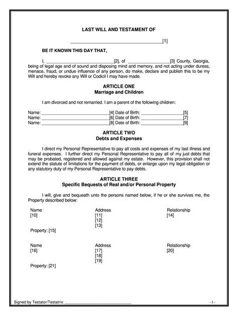 Last Will And Testament Georgia Fill Online Printable Fillable