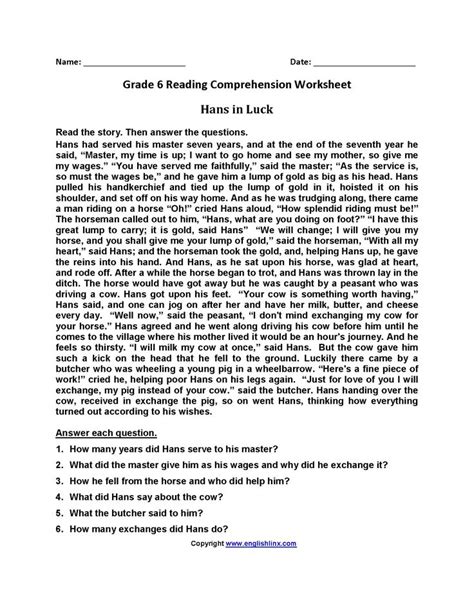 Download premium quality worksheets for use with your 9th graders today. 51 Free Printable Reading Worksheets For Grade 6 in 2020 ...