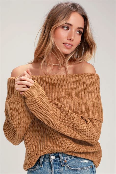 Carmichael Light Brown Off The Shoulder Knit Sweater Sueter Tejido