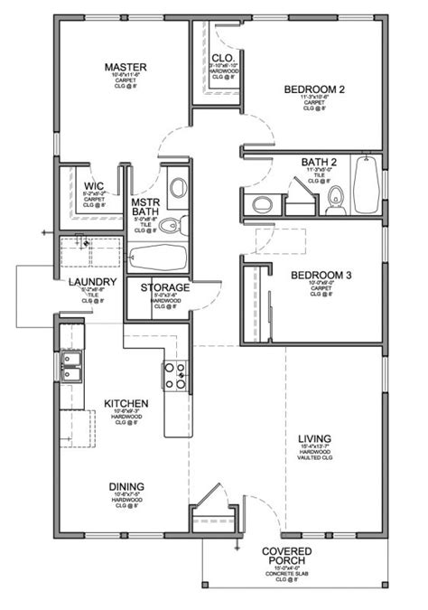 Floor Plan For A Small House 1150 Sf With 3 Bedrooms And 2 Baths
