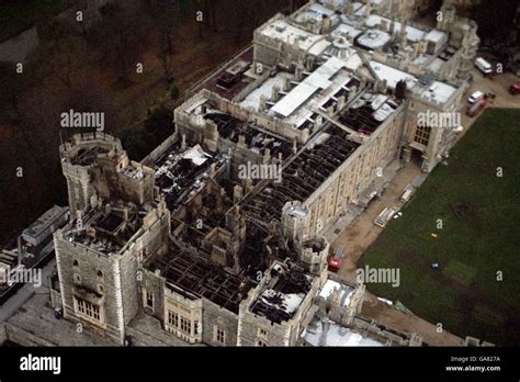 An Aerial View Of Windsor Castle Showing The Damage To The Roof Caused