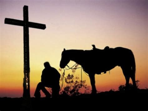Sunset Cowboy Kneeling At Cross Horses Cowboys And Angels Cowboy Art