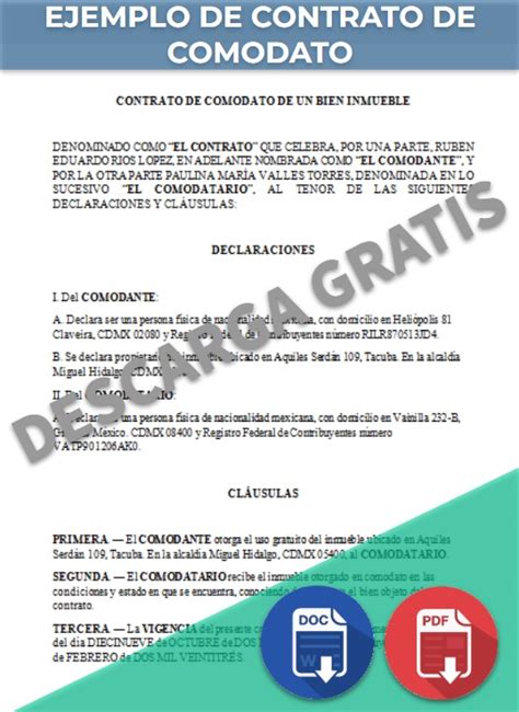 Contrato De Comodato 【 Ejemplos Y Formatos 】word Pdf