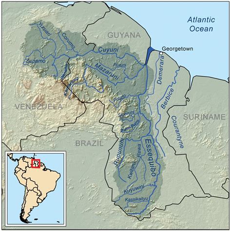 Map Of Guyana Showing The Three Main Rivers Map Of Guyana Showing The