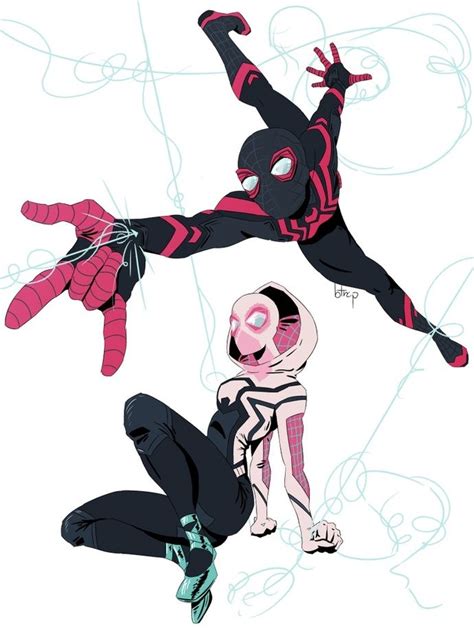 Miles And Gwen An Art Print By Stephen Mcdowell Spiderman Artwork