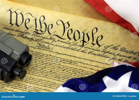 Us Constitution We The People With American Flag And Hand Gun Stock