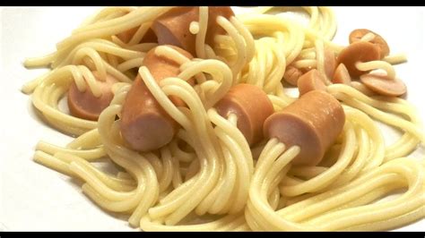 Spaghetti In The Sausages Or Sausages Stuffed With Spaghetti Cooking