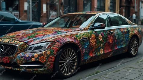 Premium Ai Image A Colorful Mercedes Benz Car Is Parked On A Street