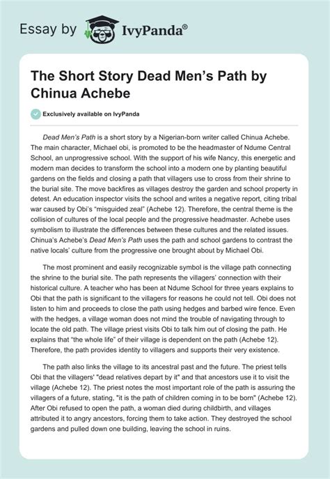 The Short Story Dead Men S Path By Chinua Achebe 671 Words Essay Example
