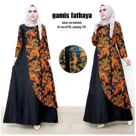 Model Gamis Batik Kombinasi Polos Ibu Ibu Ragam Muslim