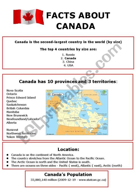 Canada Facts For Kids Printable