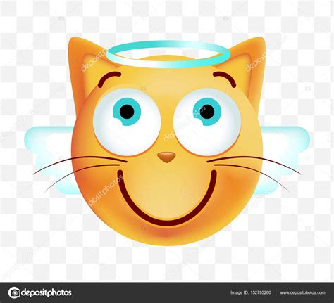 Cute Angel Emoticon Cat On White Background Isolated Vector