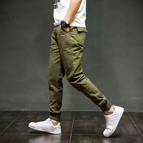 army green color fashion streetwear mens jeans jogger pants brand clothing youth summer classic