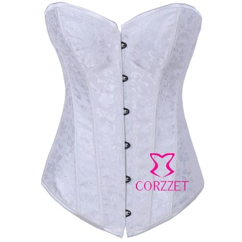 2014 Womens Lace Up Jacquard White Corset Basque Wedding Lingerie Top Overbust Sexy Bridal